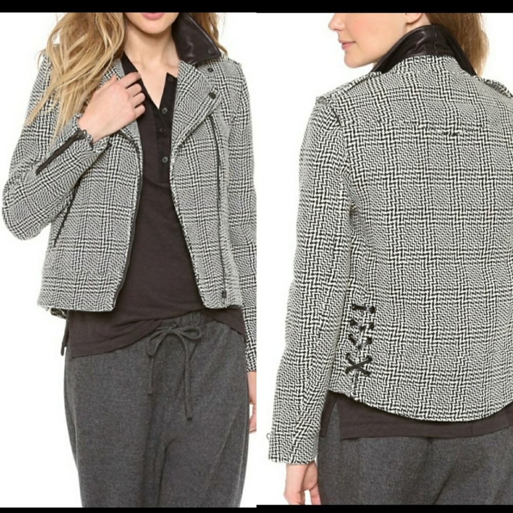 Rag & Bone Bowery Houndstooth wool motorcycle jacket size 4